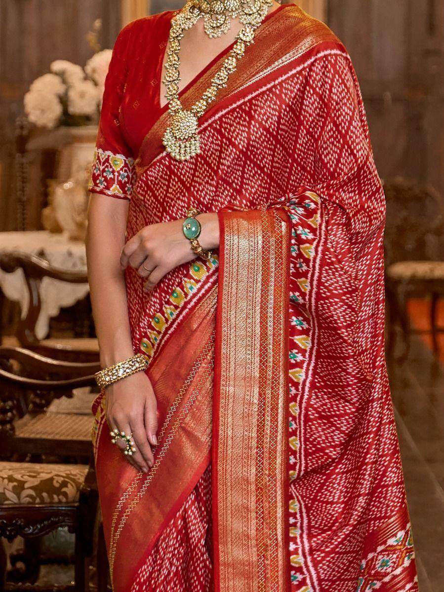 Gorgeous Red Digital Printed Patola Silk Wedding Wear Saree - Zeel Clothing