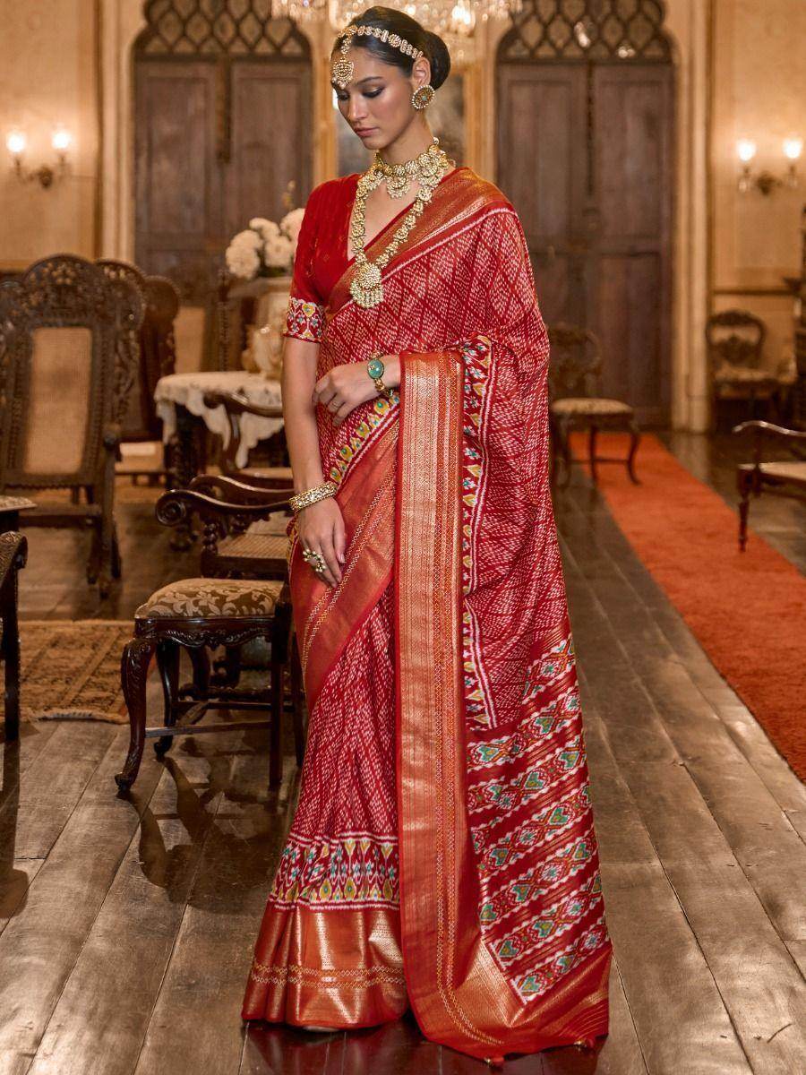 Gorgeous Red Digital Printed Patola Silk Wedding Wear Saree - Zeel Clothing