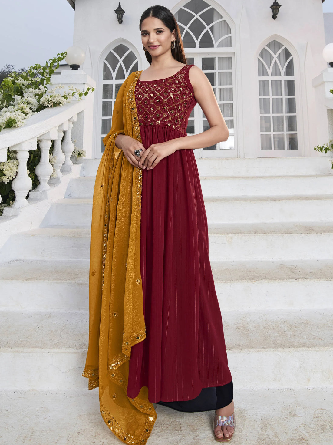 Gorgeous Red Embroidered Georgette Wedding Wear Salwar Kameez - Zeel Clothing