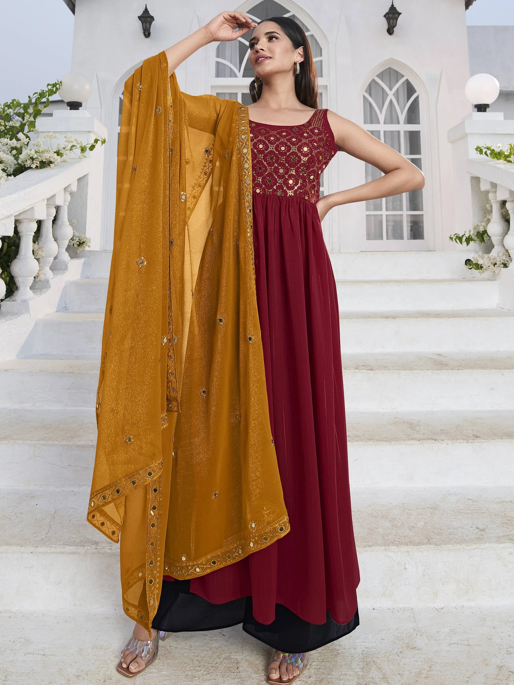 Gorgeous Red Embroidered Georgette Wedding Wear Salwar Kameez - Zeel Clothing