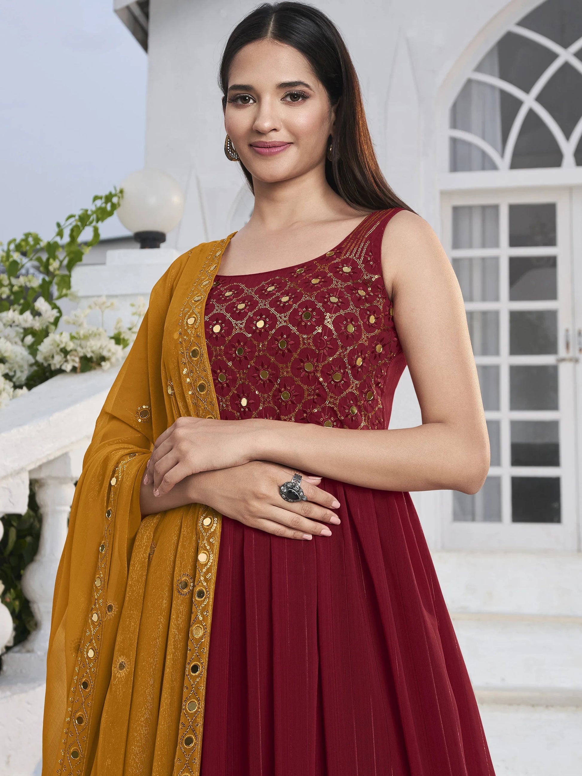 Gorgeous Red Embroidered Georgette Wedding Wear Salwar Kameez - Zeel Clothing
