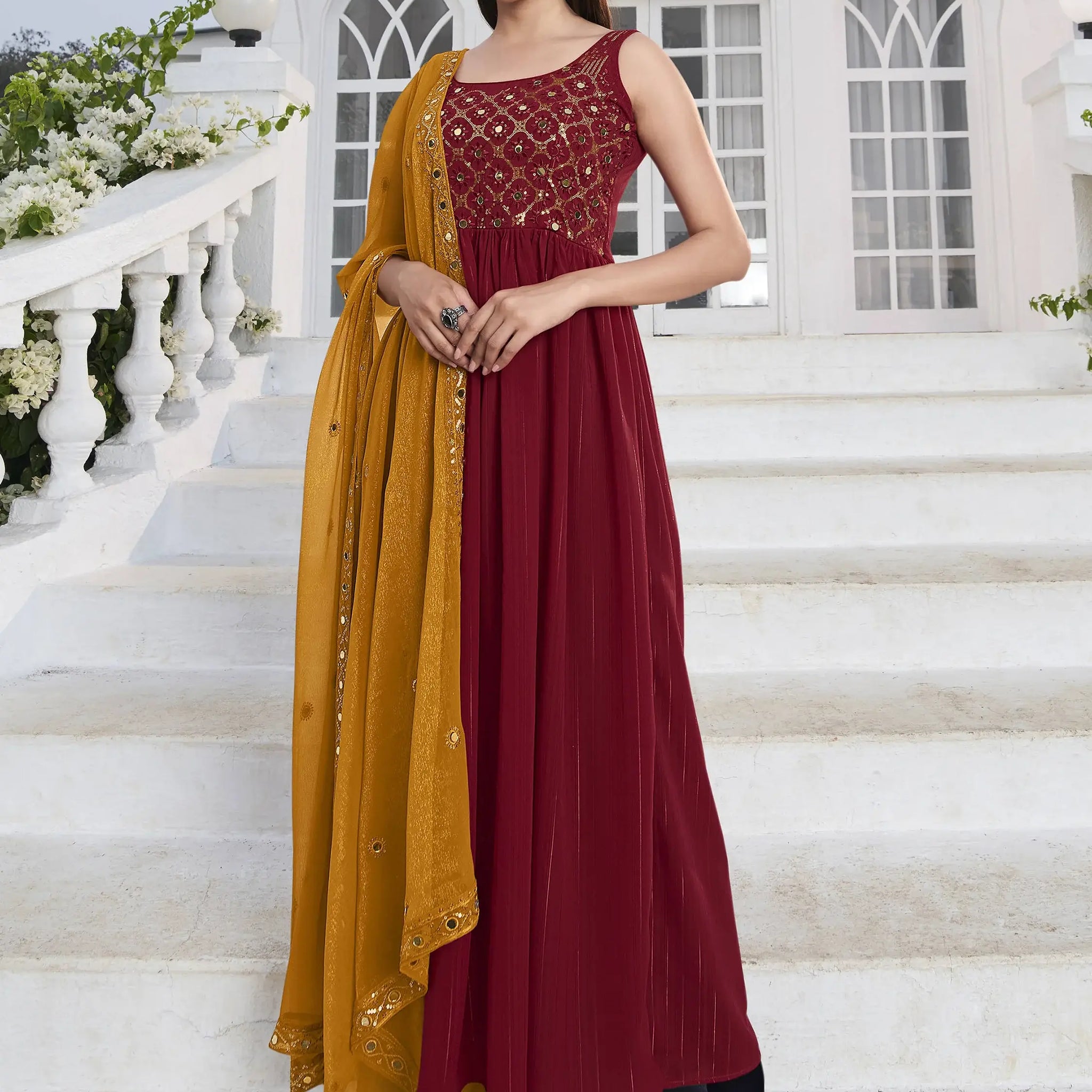 Gorgeous Red Embroidered Georgette Wedding Wear Salwar Kameez - Zeel Clothing