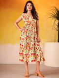 Gorgeous Red Floral Printed Silk Day Functions Wear Dress