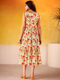 Gorgeous Red Floral Printed Silk Day Functions Wear Dress