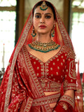 Gorgeous Red Heavy Embroidery Silk Bridal Lehenga Choli With Double Dupatta