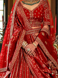 Gorgeous Red Heavy Embroidery Silk Bridal Lehenga Choli With Double Dupatta
