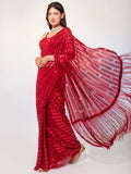 Gorgeous Red Sequins Georgette Party Wear Saree With Blouse - Zeel Clothing