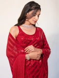 Gorgeous Red Sequins Georgette Party Wear Saree With Blouse - Zeel Clothing