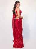 Gorgeous Red Sequins Georgette Party Wear Saree With Blouse - Zeel Clothing