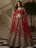 Gorgeous Red Sequins Work Silk Bridal Wear Lehenga Choli With Double Dupatta