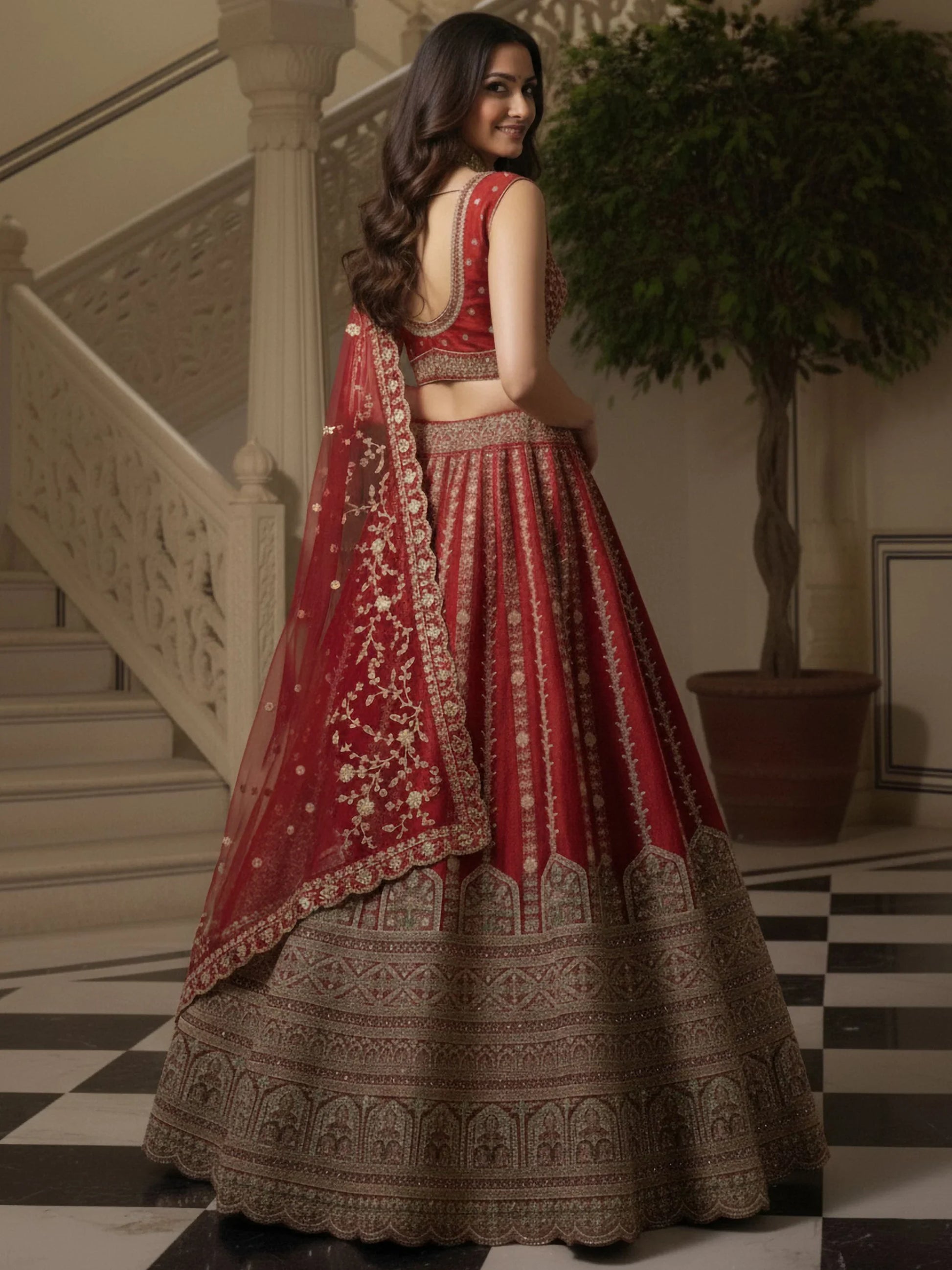 Gorgeous Red Sequins Work Silk Bridal Wear Lehenga Choli With Double Dupatta