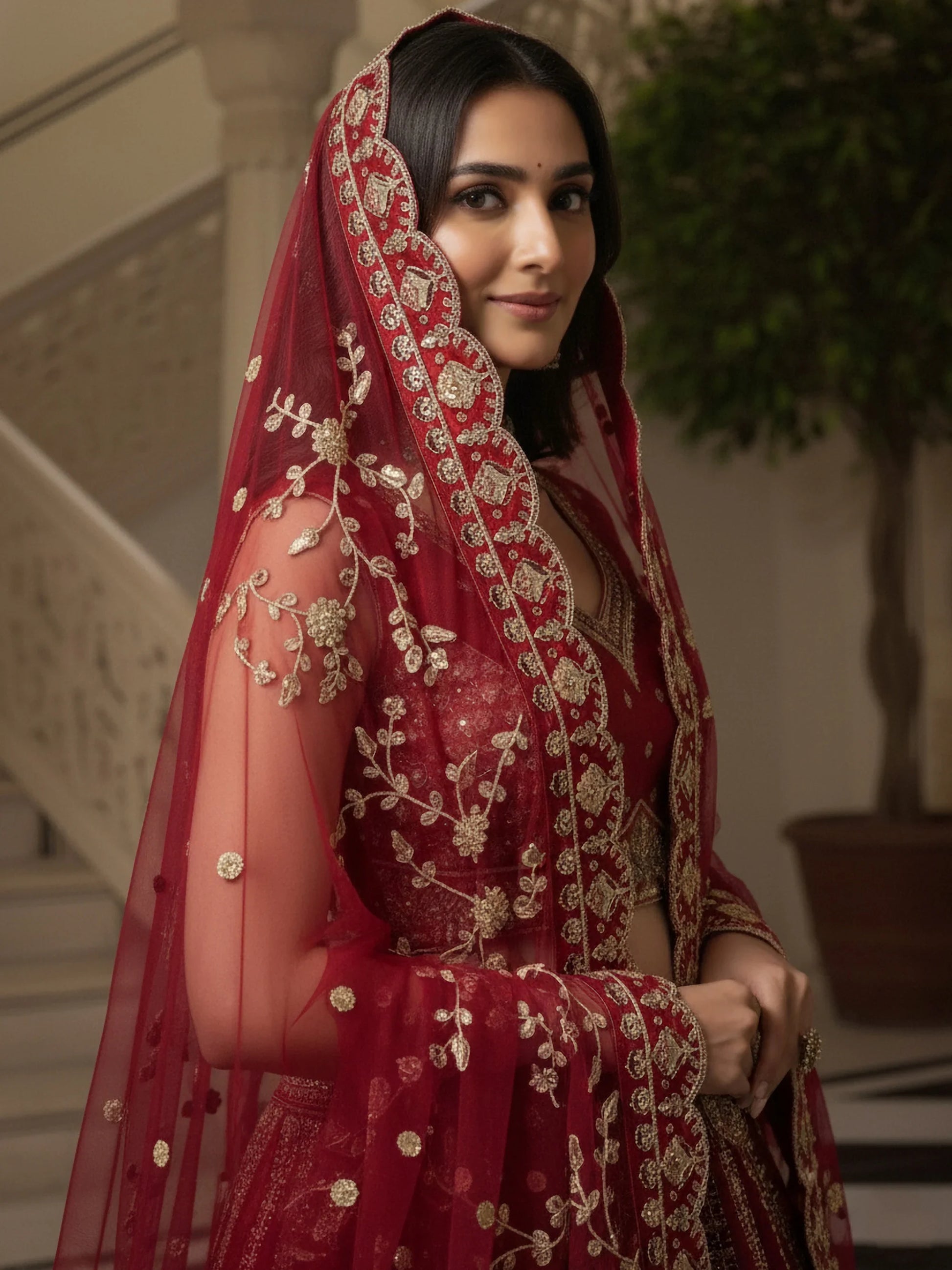 Gorgeous Red Sequins Work Silk Bridal Wear Lehenga Choli With Double Dupatta