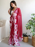 Gorgeous Red Thread Work Organza Festival Wear Saree With Blouse - Zeel Clothing