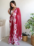 Gorgeous Red Thread Work Organza Festival Wear Saree With Blouse - Zeel Clothing