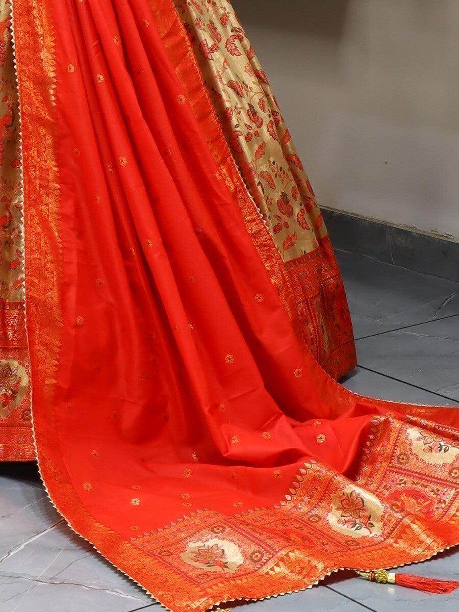 Gorgeous Red Zari Woven Paithani Silk Lehenga Choli With Dupatta - Zeel Clothing