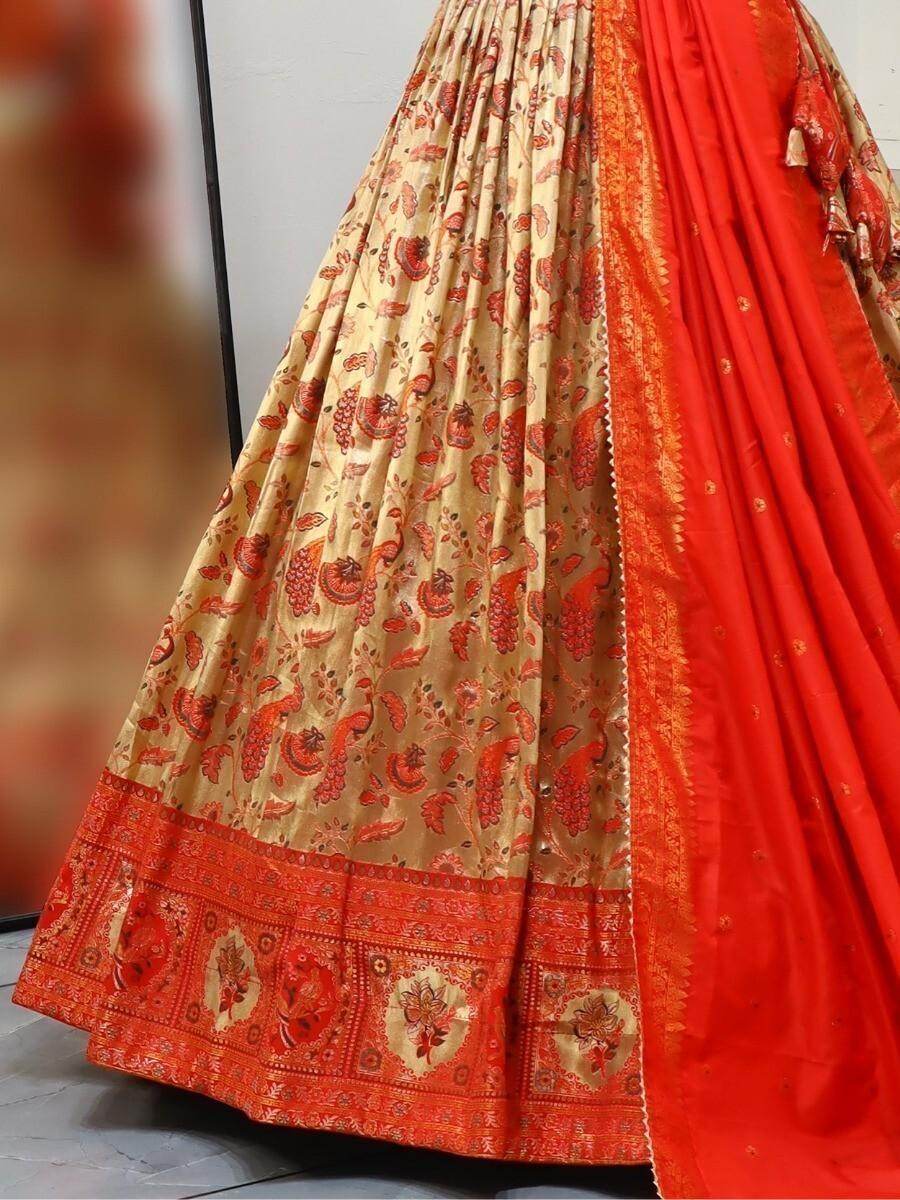 Gorgeous Red Zari Woven Paithani Silk Lehenga Choli With Dupatta - Zeel Clothing