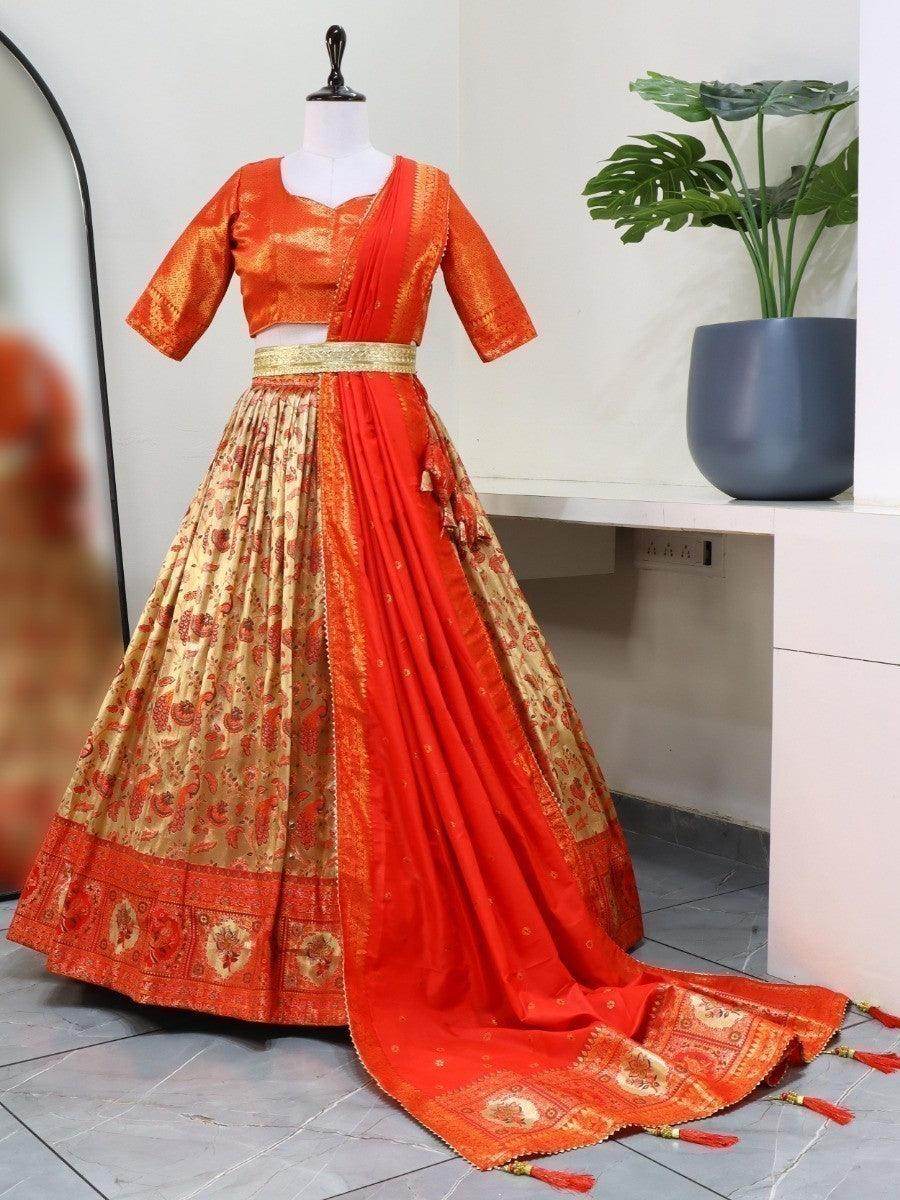 Gorgeous Red Zari Woven Paithani Silk Lehenga Choli With Dupatta - Zeel Clothing