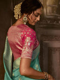 Gorgeous Sea Green Zari Woven Silk Events Wear Saree With Blouse - Zeel Clothing