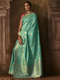 Gorgeous Sea Green Zari Woven Silk Events Wear Saree With Blouse - Zeel Clothing