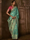 Gorgeous Sea Green Zari Woven Silk Events Wear Saree With Blouse - Zeel Clothing