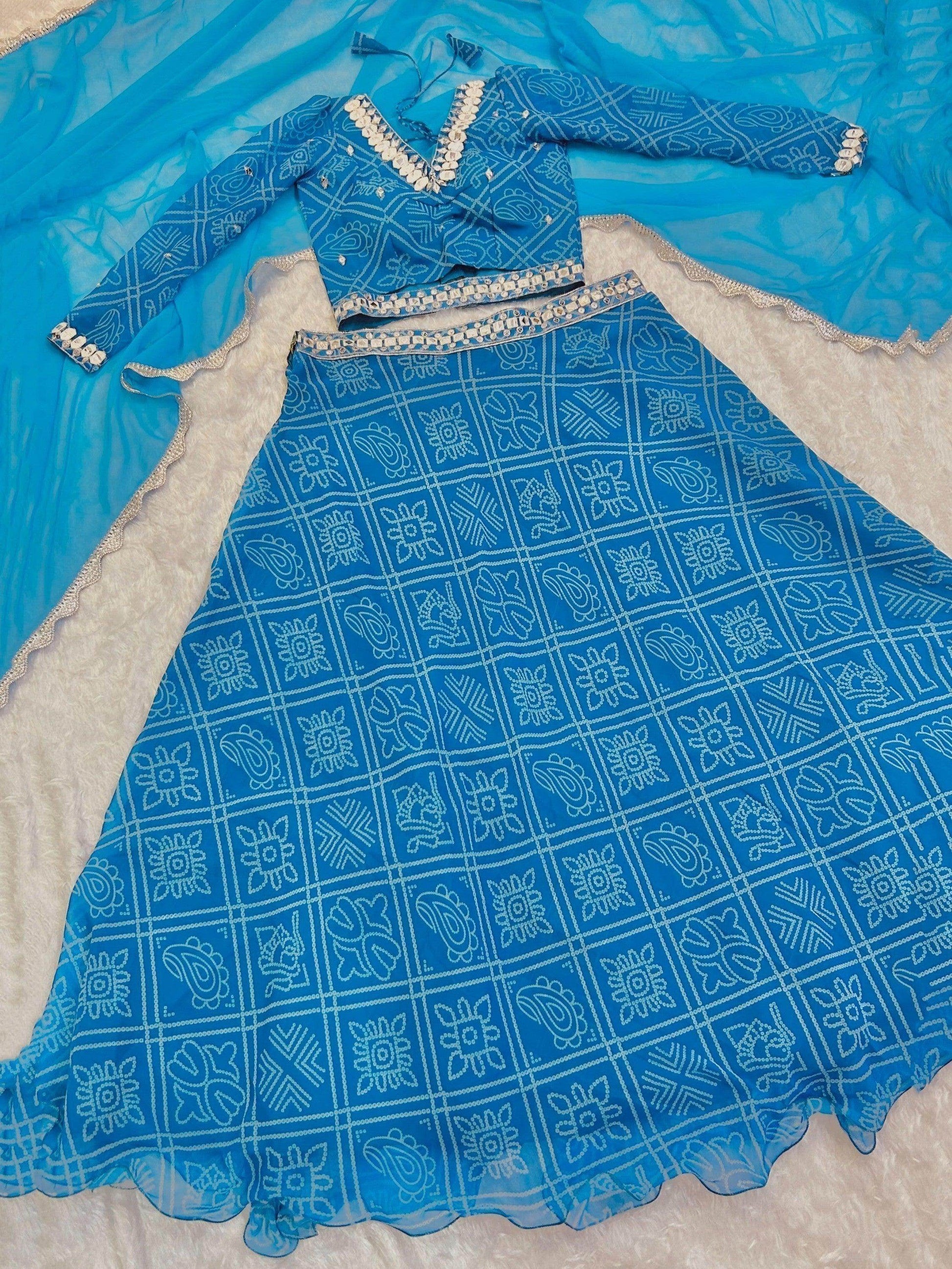 Gorgeous Sky-Blue Bandhani Print Georgette Navratri Wear Lehenga Choli - Zeel Clothing