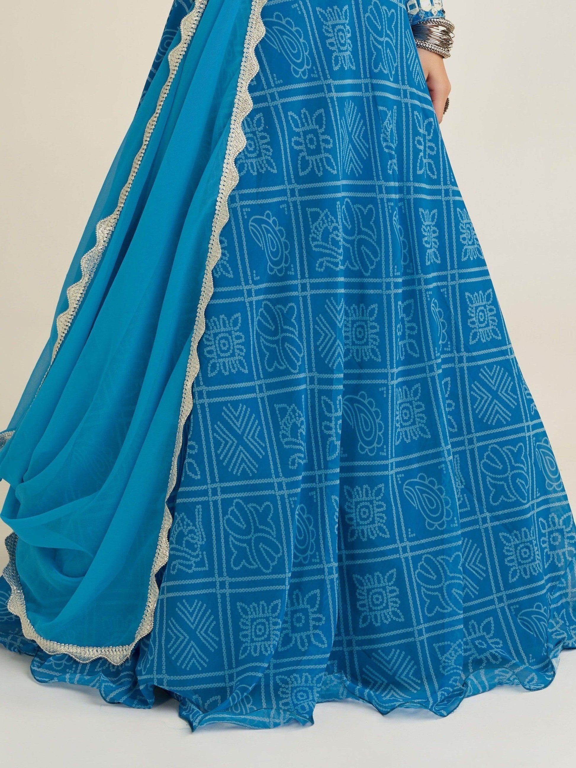 Gorgeous Sky-Blue Bandhani Print Georgette Navratri Wear Lehenga Choli - Zeel Clothing