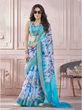 Gorgeous Sky-Blue Digital Printed Silk Event Wear Saree With Blouse - Zeel Clothing