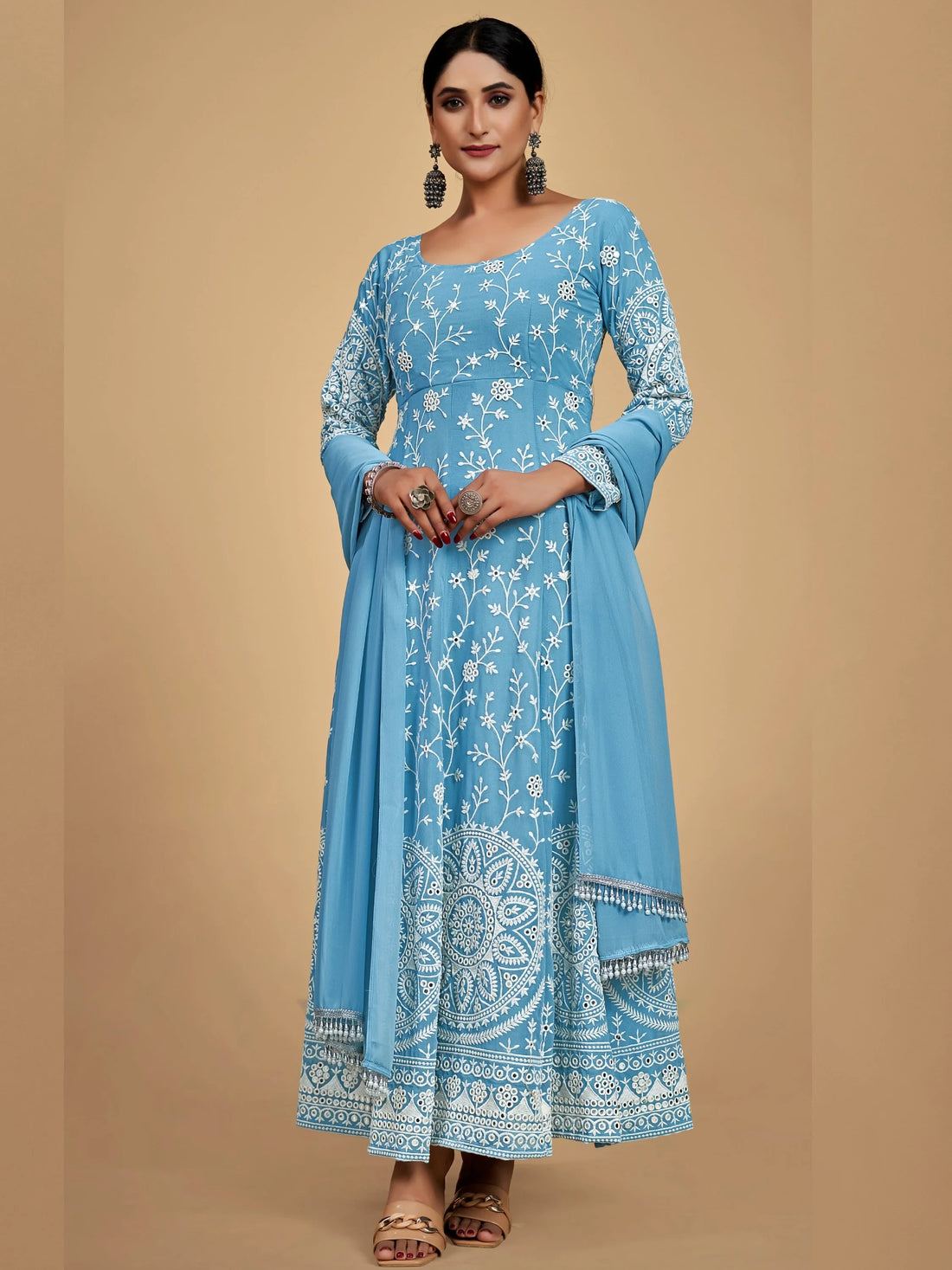Gorgeous Sky Blue Dori Embroidered Georgette Festive Wear Anarkali Suit - Zeel Clothing