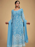 Gorgeous Sky Blue Dori Embroidered Georgette Festive Wear Anarkali Suit - Zeel Clothing