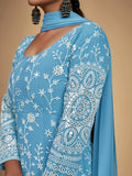 Gorgeous Sky Blue Dori Embroidered Georgette Festive Wear Anarkali Suit - Zeel Clothing