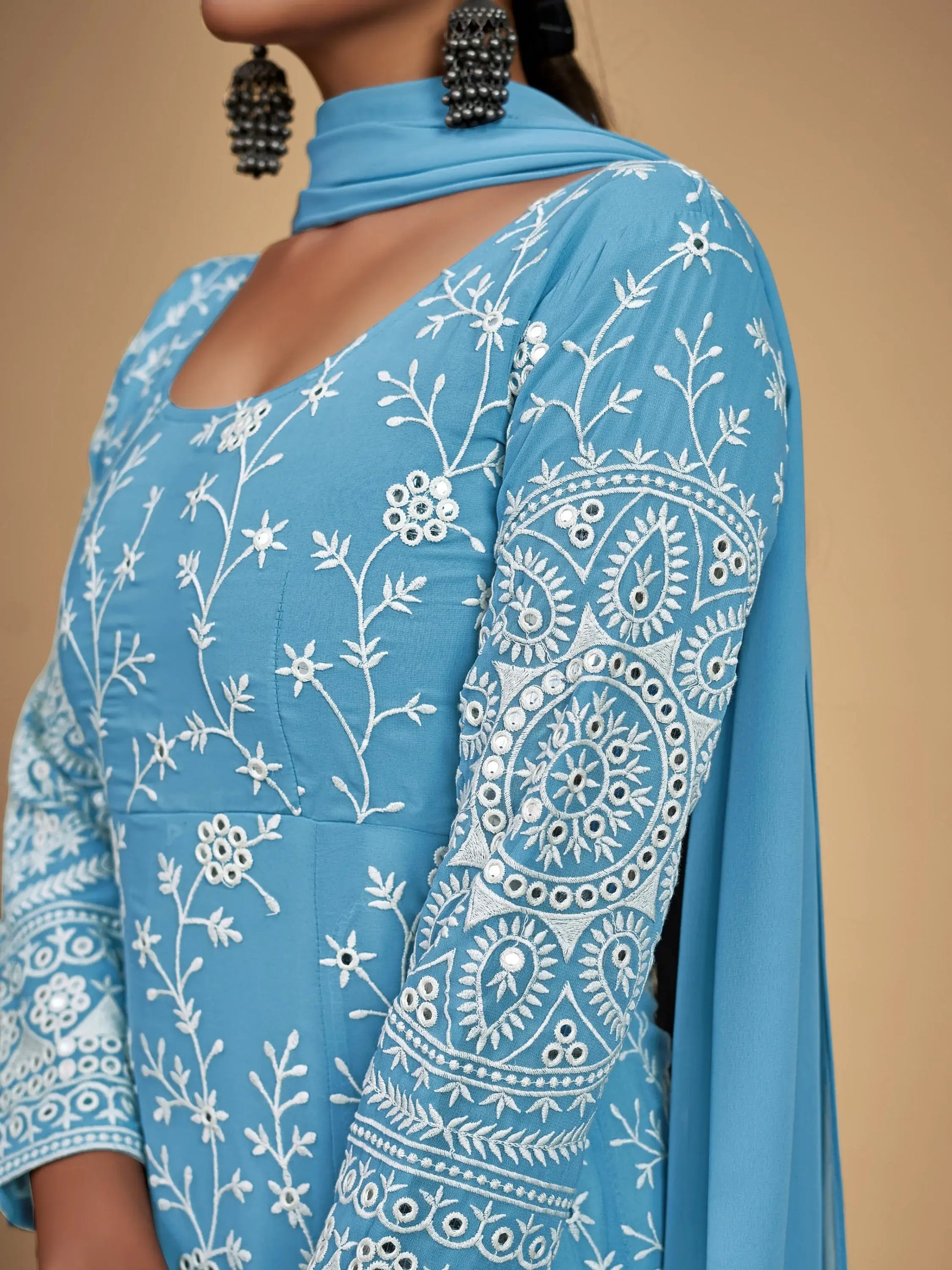Gorgeous Sky Blue Dori Embroidered Georgette Festive Wear Anarkali Suit - Zeel Clothing