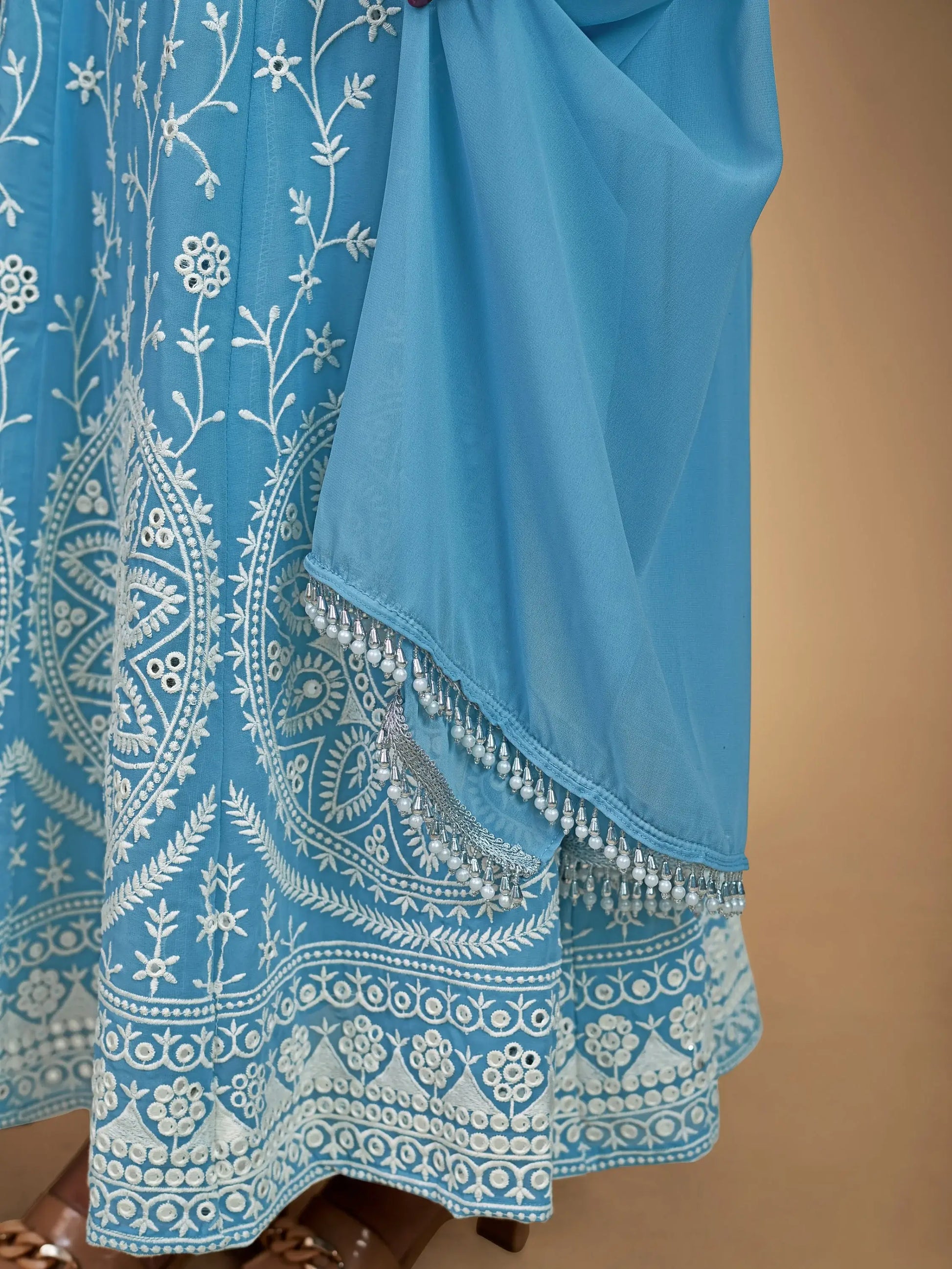 Gorgeous Sky Blue Dori Embroidered Georgette Festive Wear Anarkali Suit - Zeel Clothing