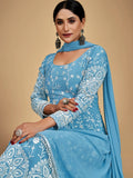Gorgeous Sky Blue Dori Embroidered Georgette Festive Wear Anarkali Suit - Zeel Clothing