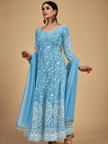 Gorgeous Sky Blue Dori Embroidered Georgette Festive Wear Anarkali Suit - Zeel Clothing