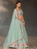 Gorgeous Sky-Blue Sequins Georgette Reception Wear Lehenga Choli