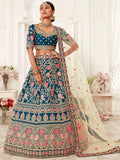 Gorgeous Teal Blue Embroidered Silk Bridal Wear Lehenga Choli - Zeel Clothing