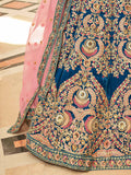 Gorgeous Teal Blue Embroidered Velvet Bridal Wear Lehenga Choli - Zeel Clothing