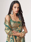 Gorgeous Teal Blue Floral Print Organza Classic Saree With Blouse - Zeel Clothing