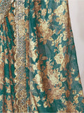 Gorgeous Teal Blue Floral Print Organza Classic Saree With Blouse - Zeel Clothing