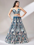 Gorgeous Teal Blue Sequins Net Designer Lehenga Choli With Dupatta - Zeel Clothing