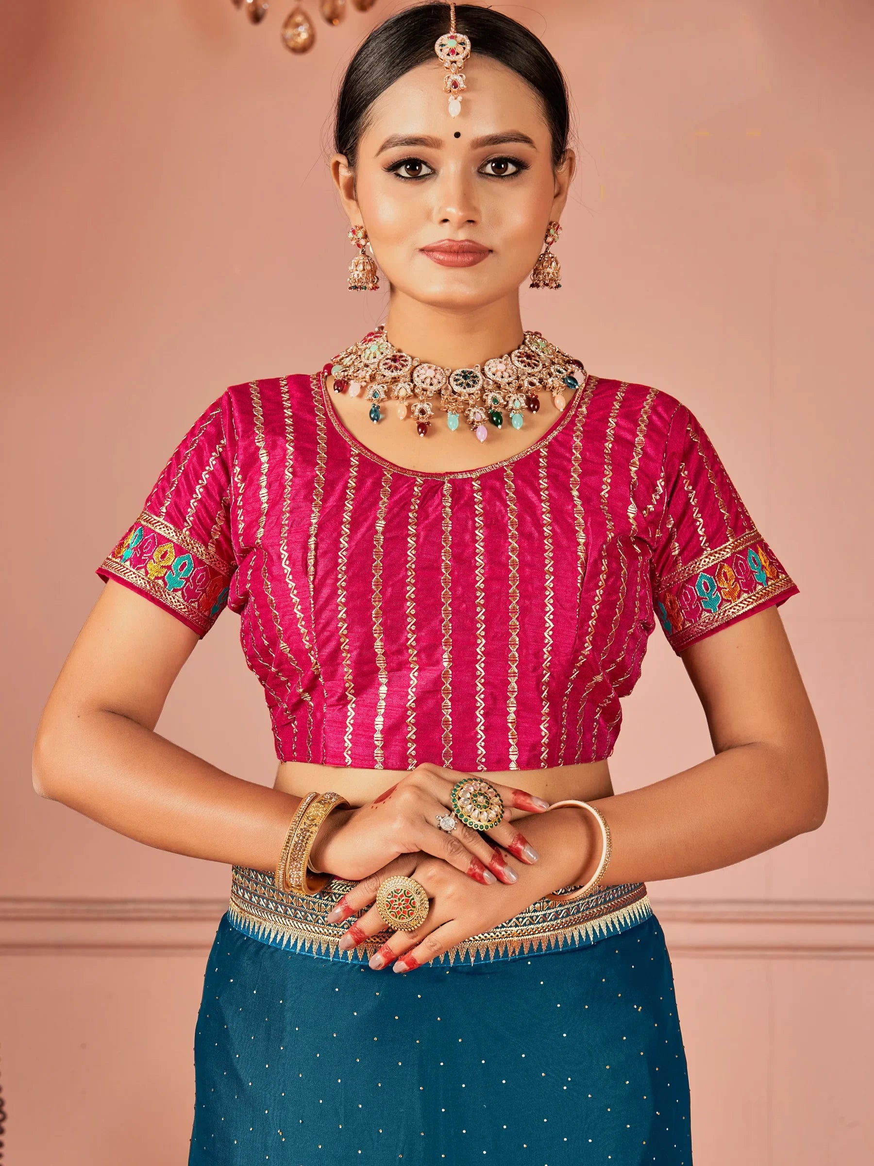 Gorgeous Teal Blue Swarovski Work Silk Party Wear Saree - Zeel Clothing