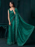 Gorgeous Teal Green Sequins Work Silk Festive Wear Saree With Blouse - Zeel Clothing