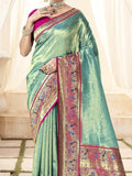 Gorgeous Turquoise Blue Handloom Weaving Silk Saree With Blouse - Zeel Clothing