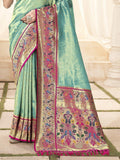 Gorgeous Turquoise Blue Handloom Weaving Silk Saree With Blouse - Zeel Clothing