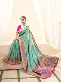 Gorgeous Turquoise Blue Handloom Weaving Silk Saree With Blouse - Zeel Clothing