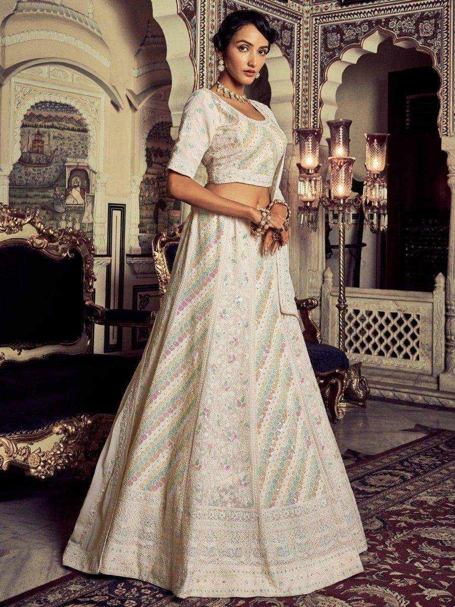 Gorgeous White Embroidered Georgette Bridesmaid Lehenga Choli - Zeel Clothing
