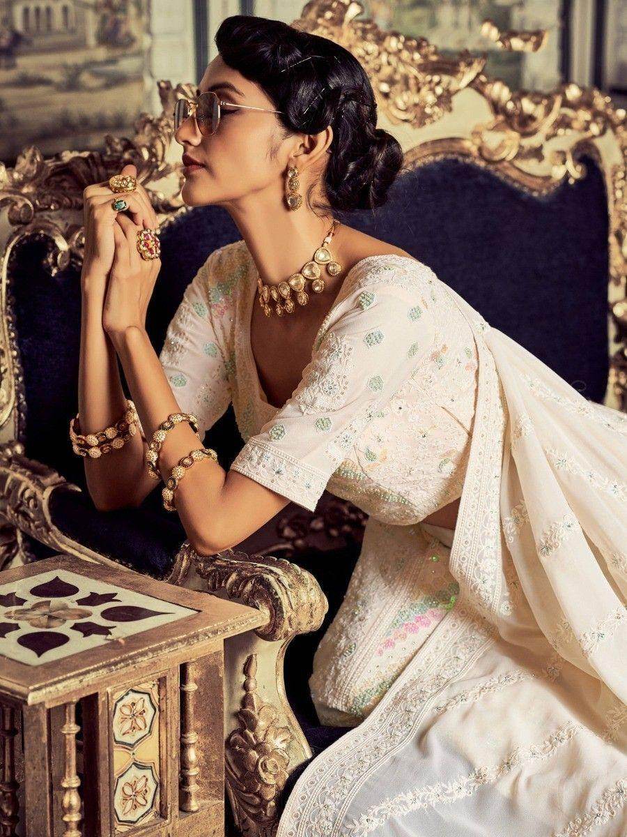 Gorgeous White Embroidered Georgette Bridesmaid Lehenga Choli - Zeel Clothing