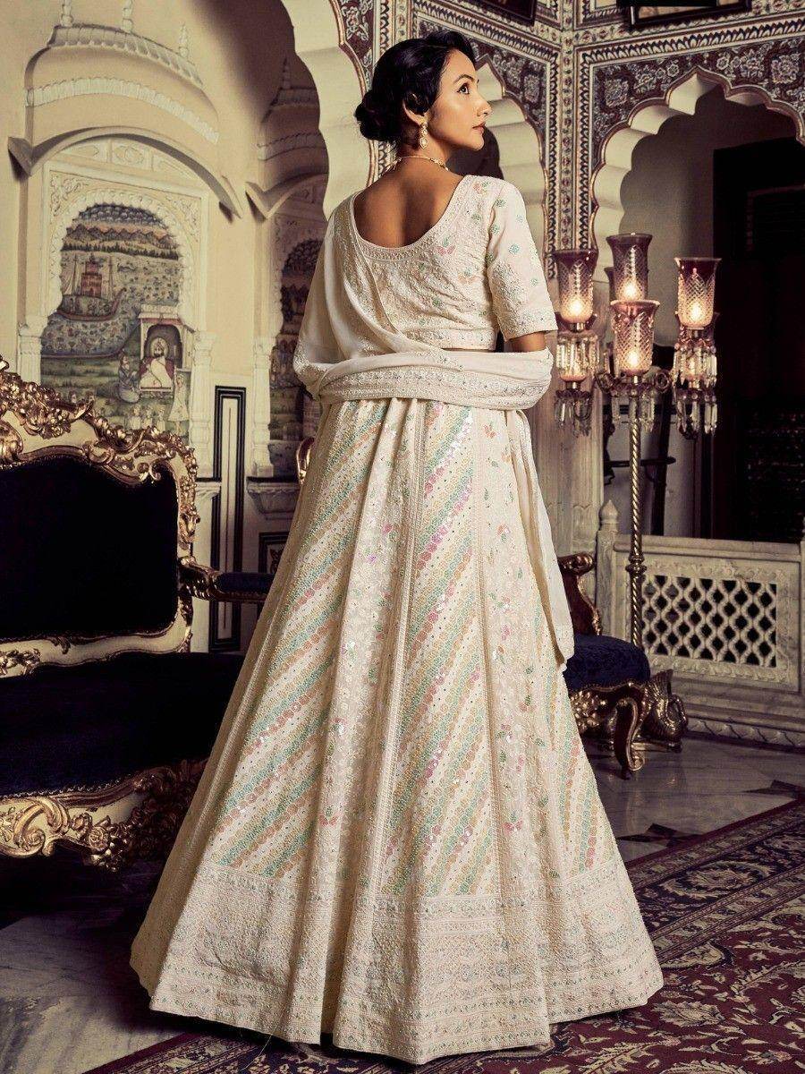 Gorgeous White Embroidered Georgette Bridesmaid Lehenga Choli - Zeel Clothing