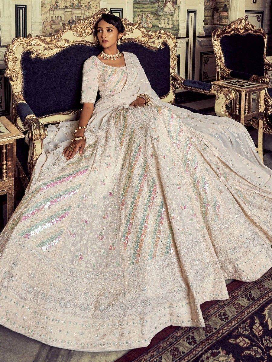Gorgeous White Embroidered Georgette Bridesmaid Lehenga Choli - Zeel Clothing