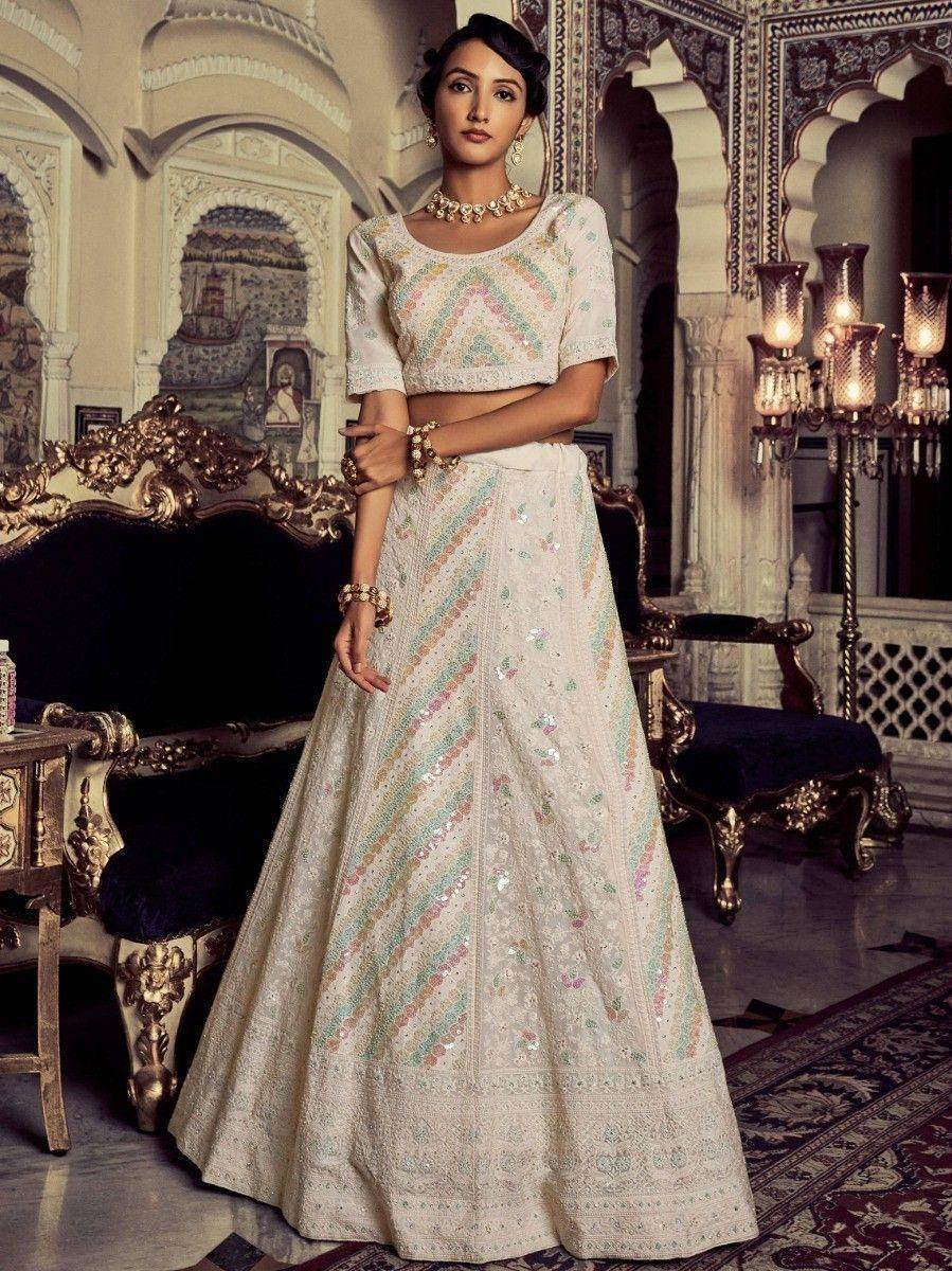 Gorgeous White Embroidered Georgette Bridesmaid Lehenga Choli - Zeel Clothing